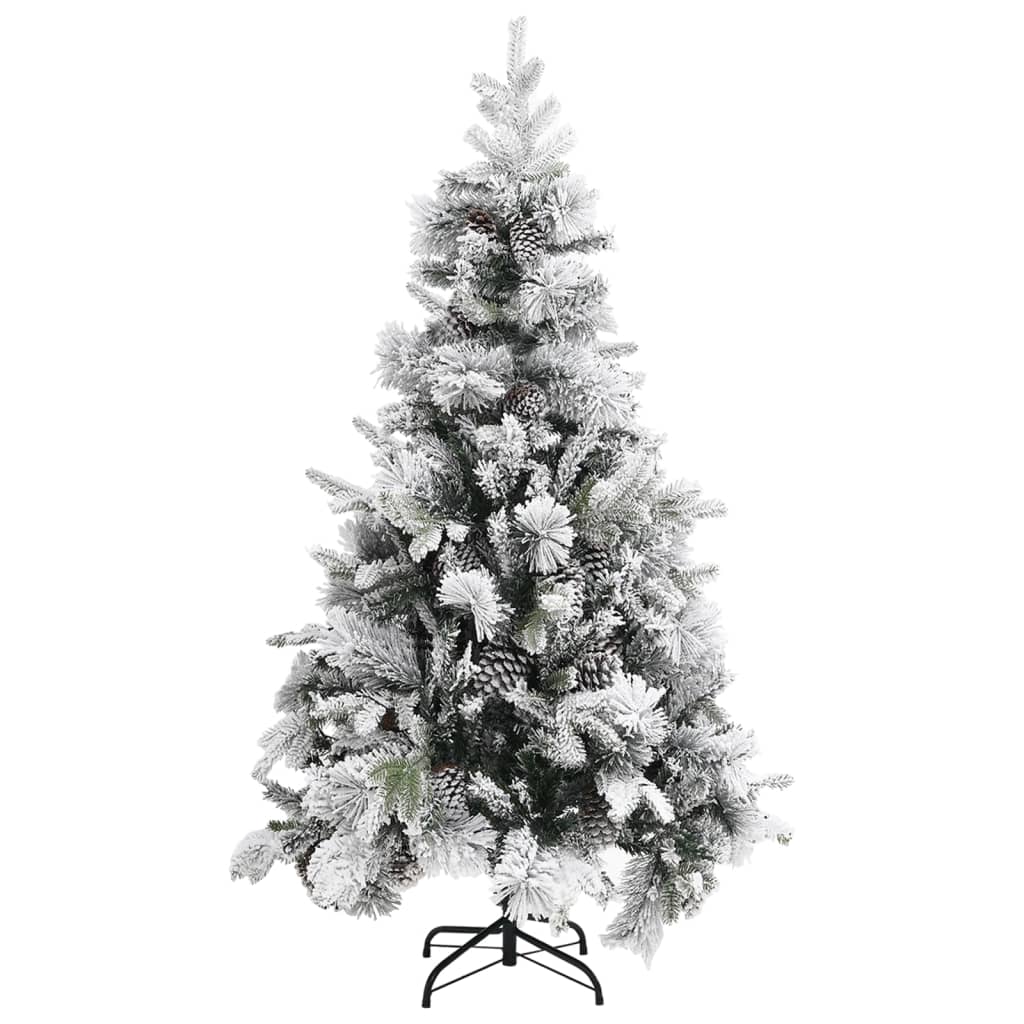 Christmas tree with flocked snow and pine cones 195 cm PVC and PE