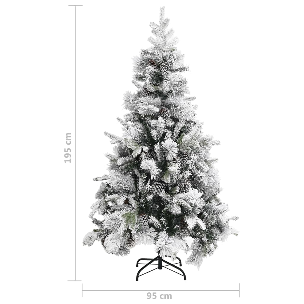 Christmas tree with flocked snow and pine cones 195 cm PVC and PE