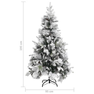 Christmas tree with flocked snow and pine cones 195 cm PVC and PE