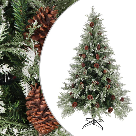 Christmas tree with pine cones green and white 120 cm PVC and PE