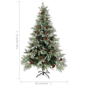 Christmas tree with pine cones green and white 120 cm PVC and PE