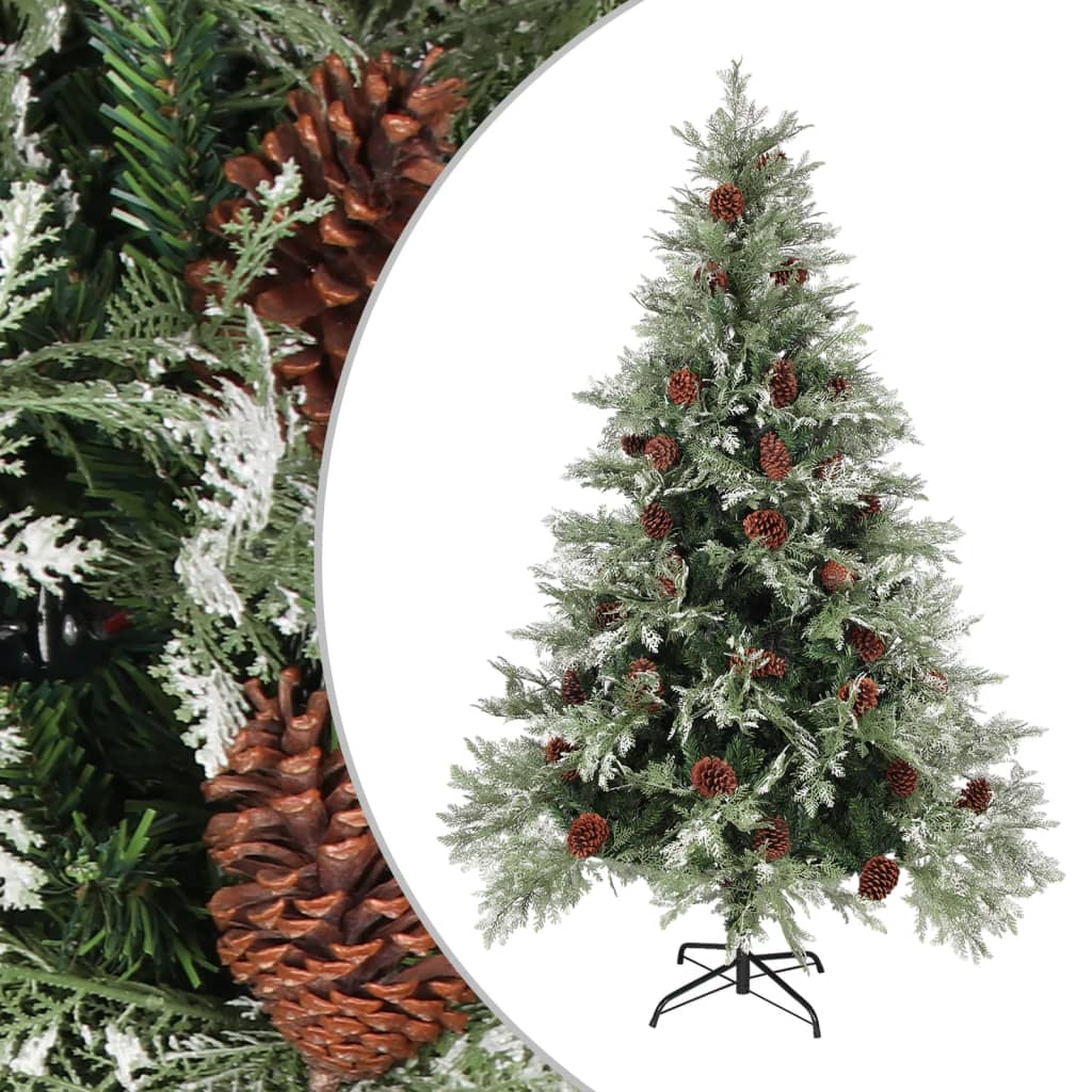 Christmas tree with pine cones green and white 150 cm PVC and PE