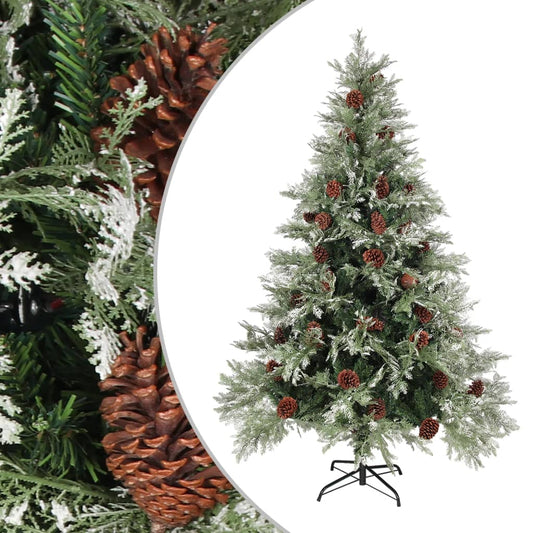 Christmas tree with pine cones green and white 150 cm PVC and PE