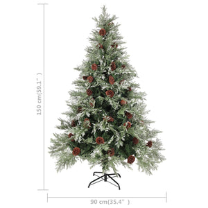 Christmas tree with pine cones green and white 150 cm PVC and PE