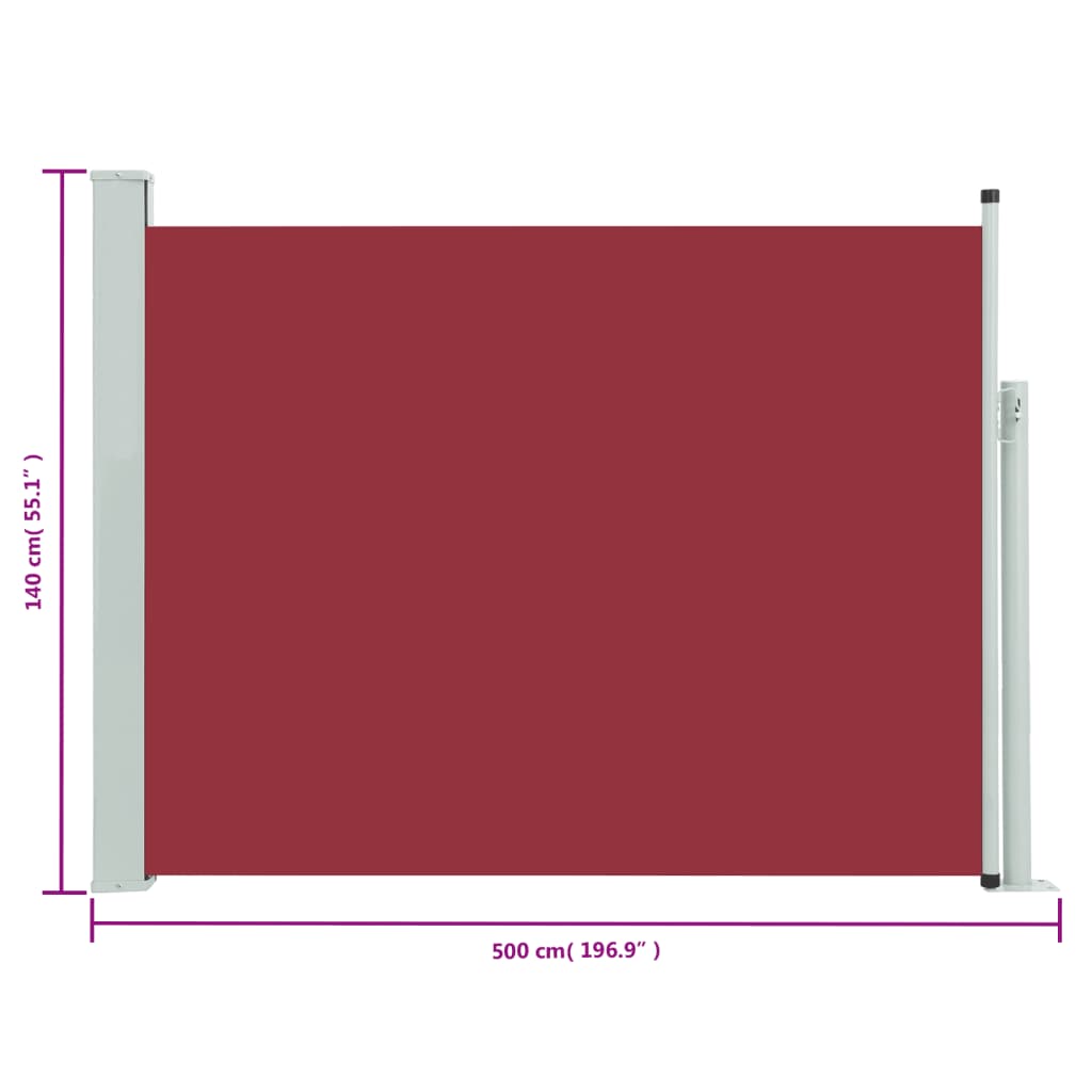 Retractable side awning 140x500 cm red