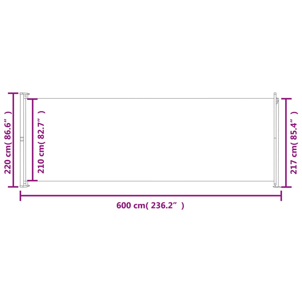 Retractable side awning 220x600 cm red