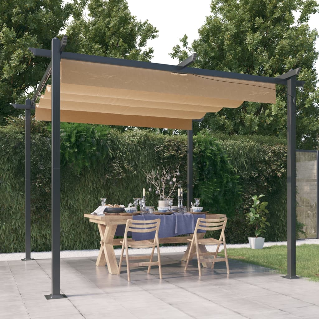 Pavilion with retractable roof 3x3 m grey-brown