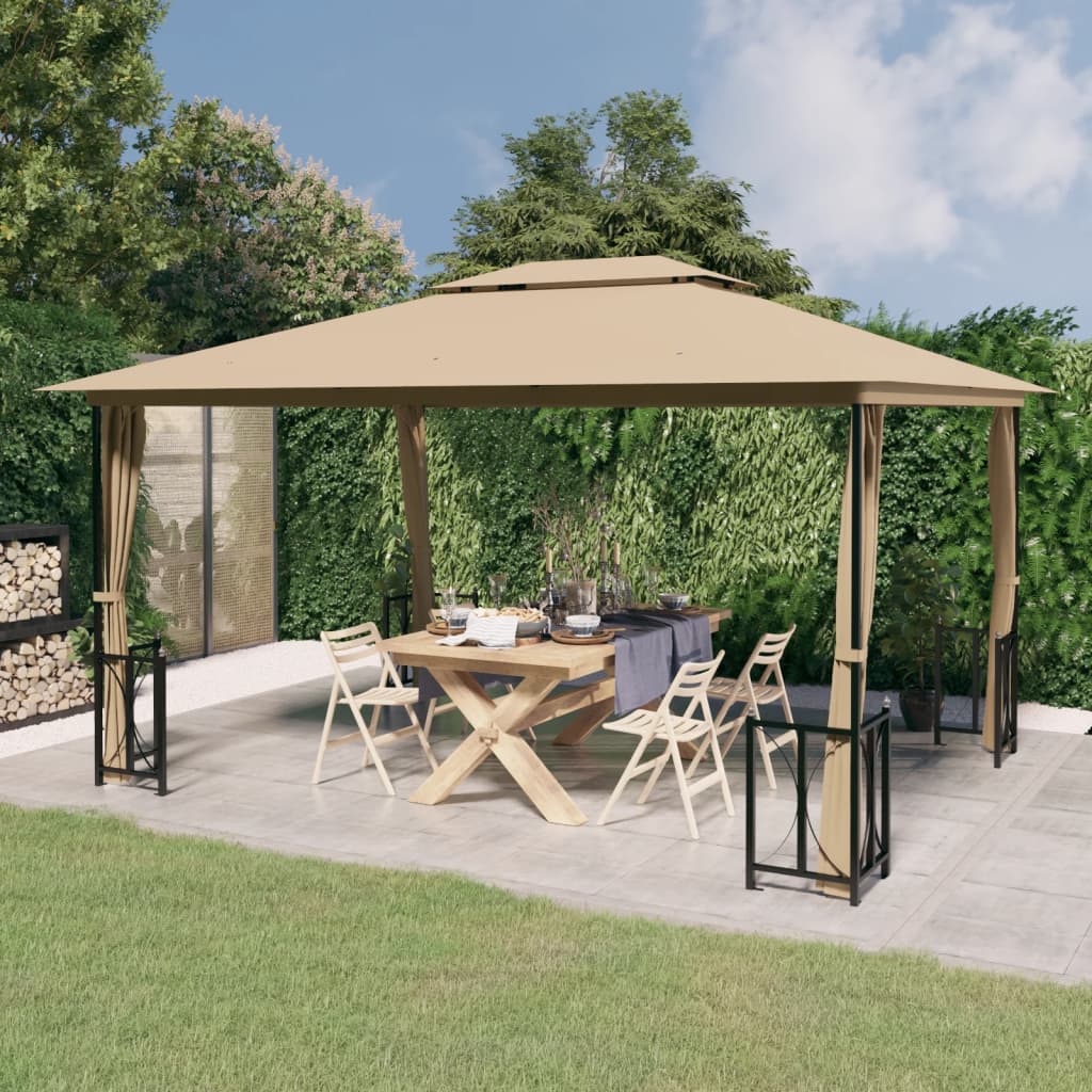 Pavilion with side walls and double roof 3x4 m grey-brown