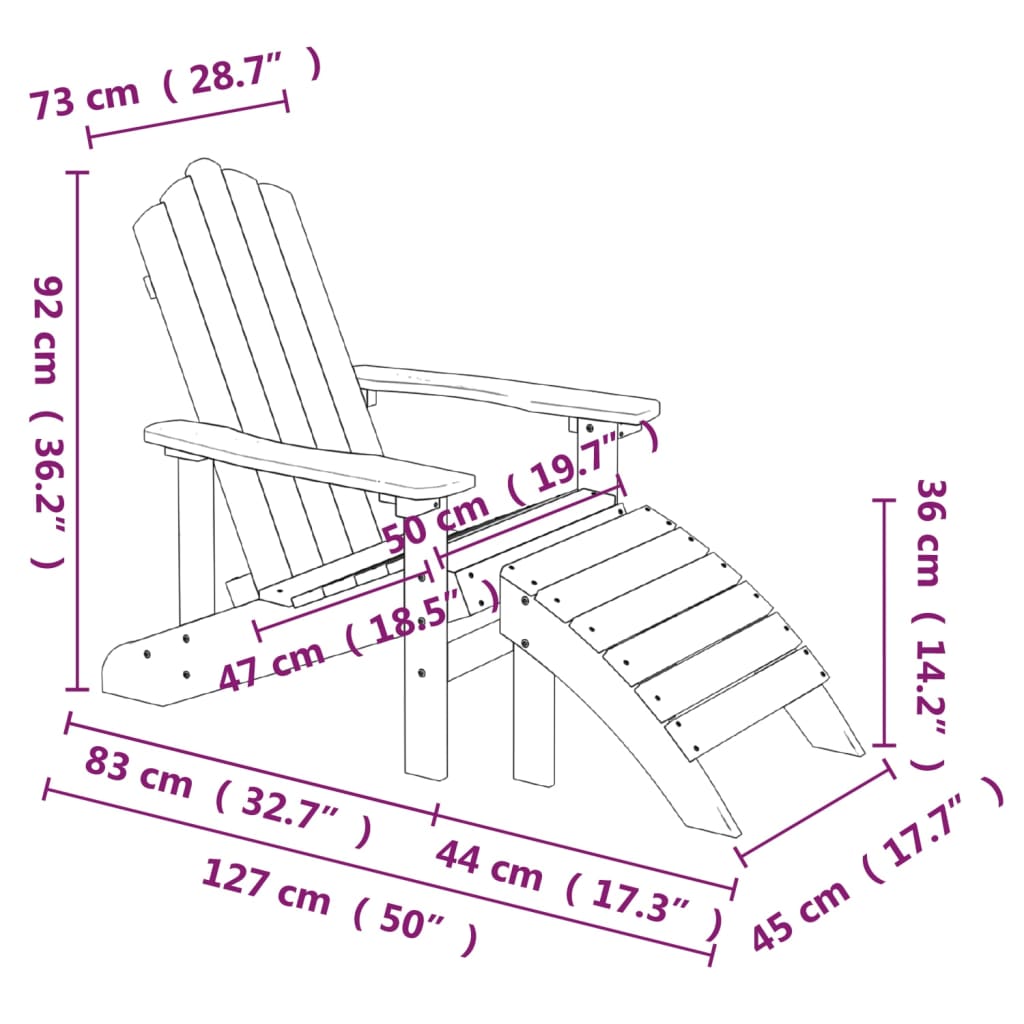 Adirondack garden chair with footstool HDPE white