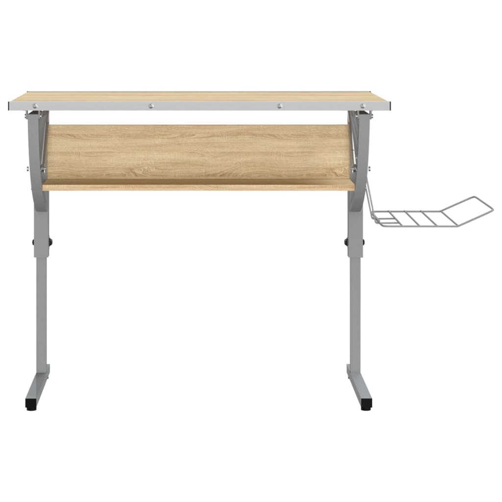 Work desk 110x53x(58-87) oak and gray engineered wood and steel