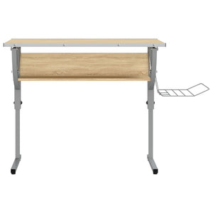 Work desk 110x53x(58-87) oak and gray engineered wood and steel
