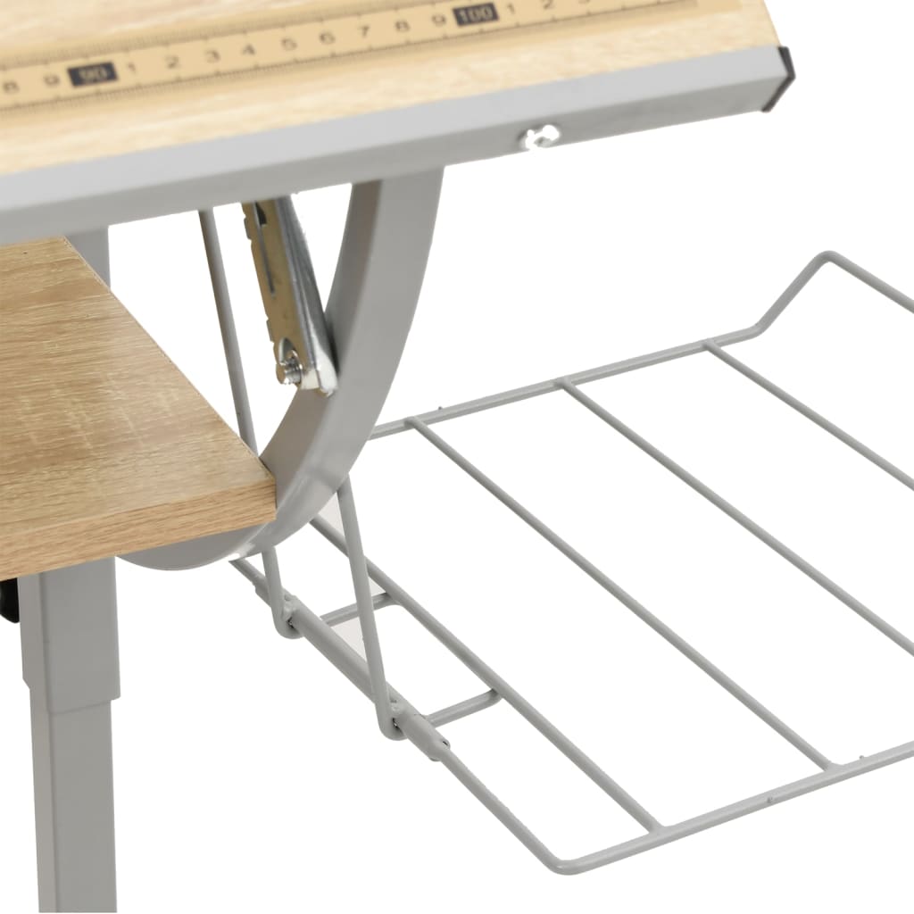 Work desk 110x53x(58-87) oak and gray engineered wood and steel