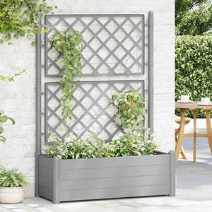 Planter box with trellis 100x43x142 cm PP stone grey