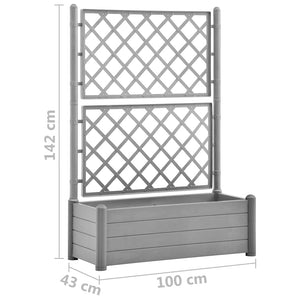 Planter box with trellis 100x43x142 cm PP stone grey