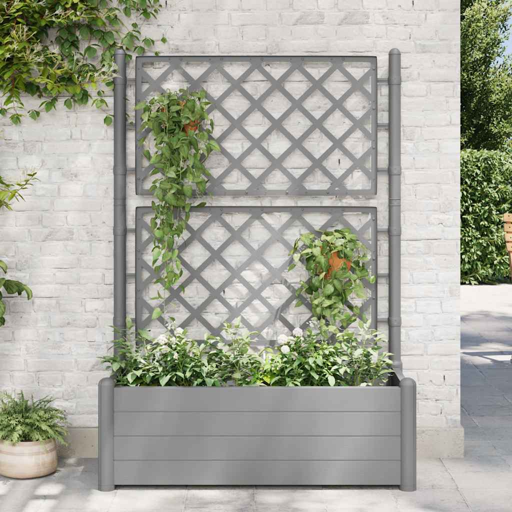 Planter box with trellis 100x43x142 cm PP stone grey