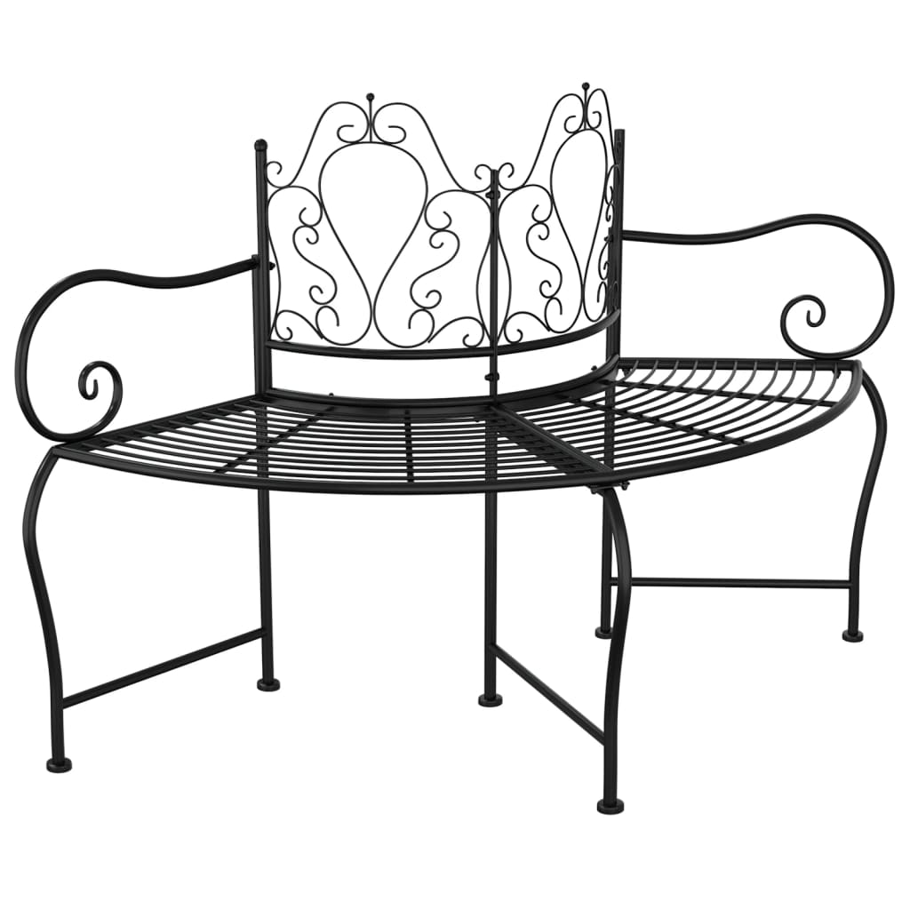 Bench round wood 150 cm black steel
