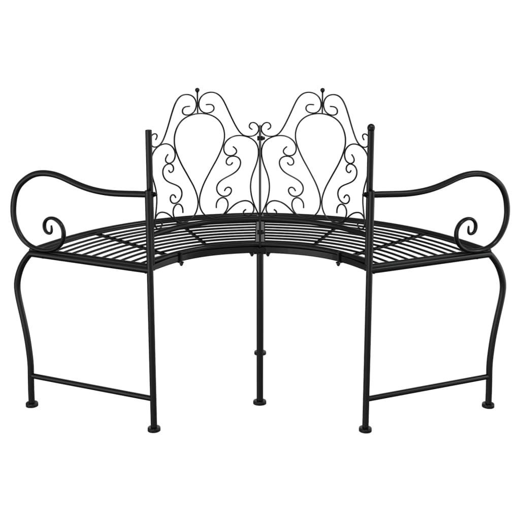 Bench round wood 150 cm black steel