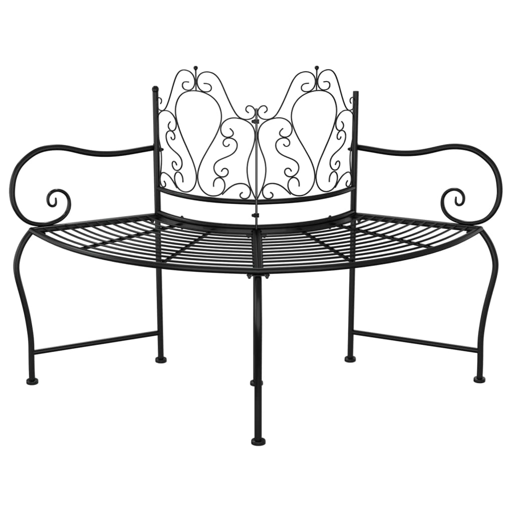 Bench round wood 150 cm black steel