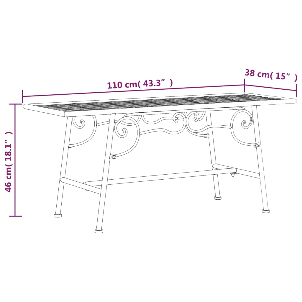 Bench wood 110 cm black steel
