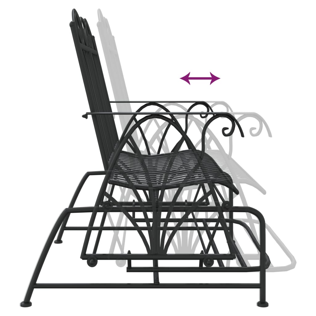 Rocking bench 2 seats 114 cm black steel