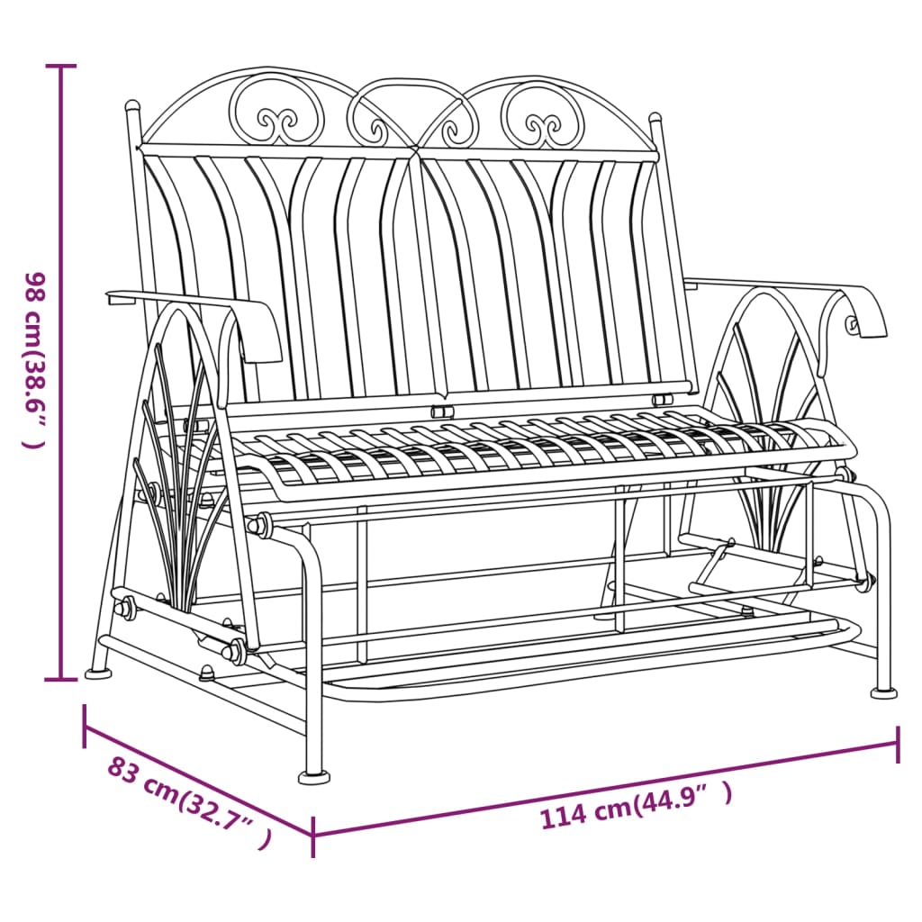Rocking bench 2 seats 114 cm black steel