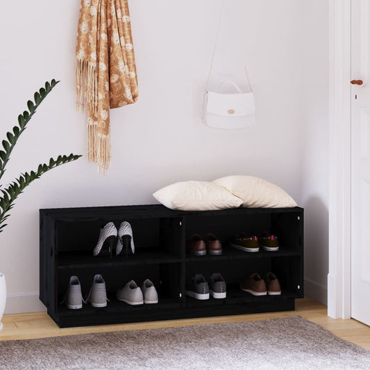 Shoe shelf black 110x34x45 cm solid pine wood