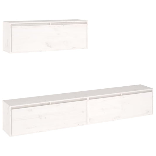 3-piece TV cabinet set White solid wood pine