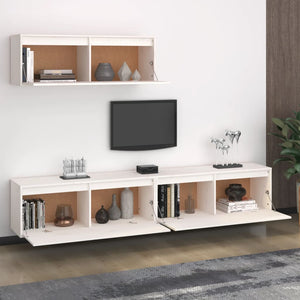 3-piece TV cabinet set White solid wood pine