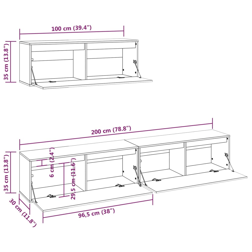 3-piece TV cabinet set White solid wood pine