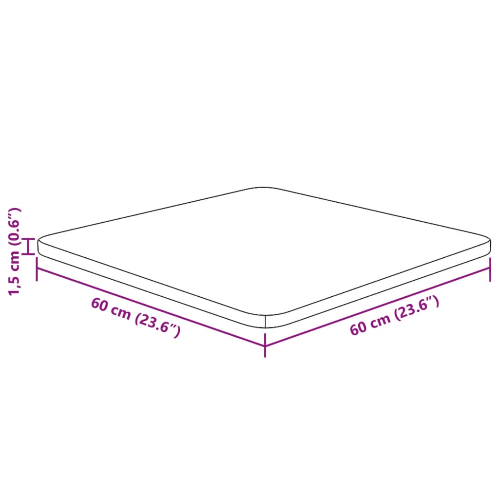 Firkantet bordplate 60x60x1,5 cm ubehandlet heltre eik