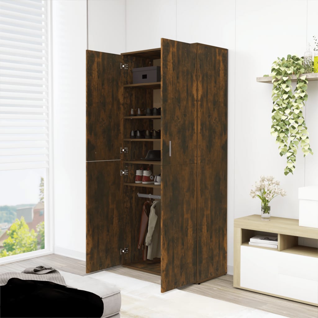 Shoe cabinet smoked oak 80x39x178 cm engineered wood