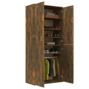 Shoe cabinet smoked oak 80x39x178 cm engineered wood