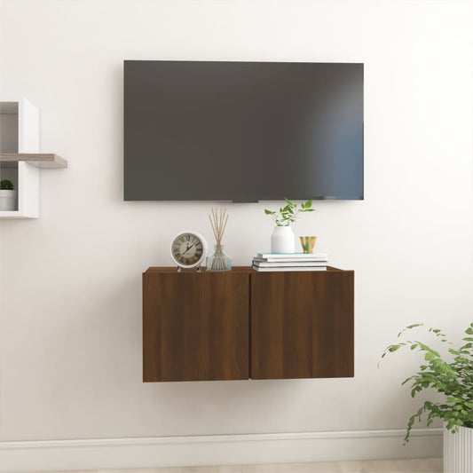 Hanging TV benches brown oak 60x30x30 cm engineered wood