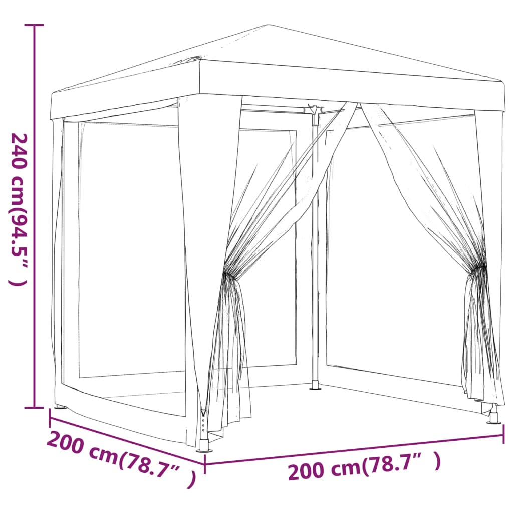 Party tent with 4 side walls made of mesh anthracite 2x2 m HDPE