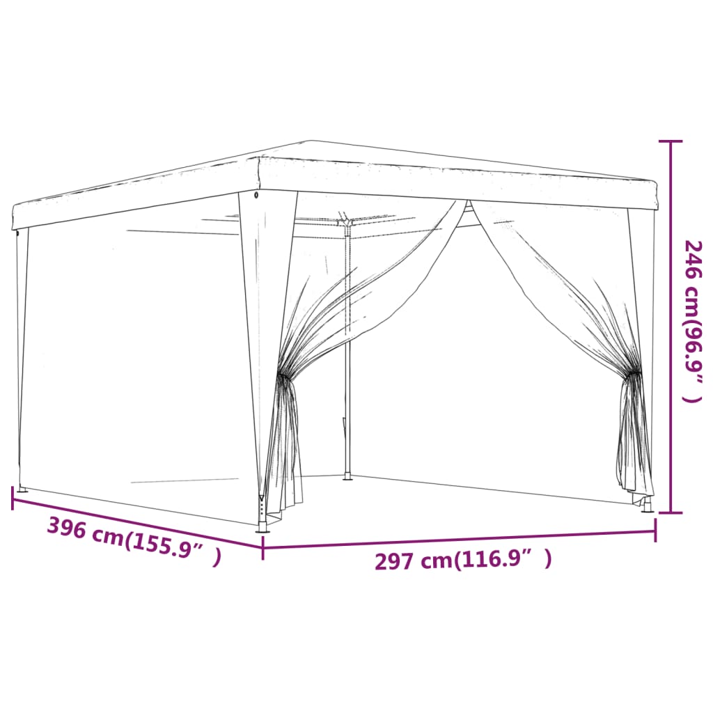 Party tent with 4 side walls made of mesh anthracite 3x4 m HDPE