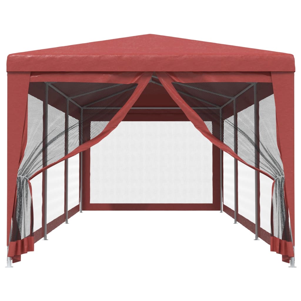 Party tent with 8 side walls made of mesh red 3x9 m HDPE