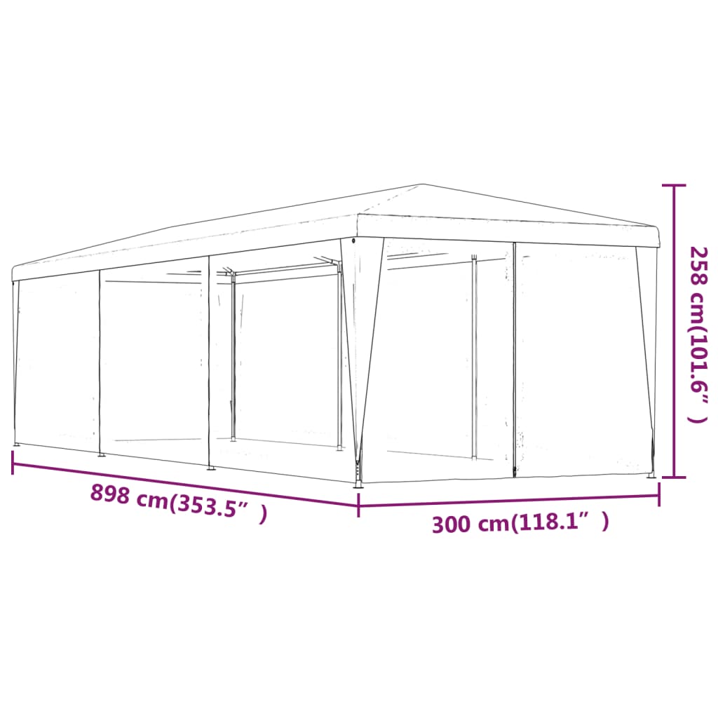 Party tent with 8 side walls made of mesh red 3x9 m HDPE