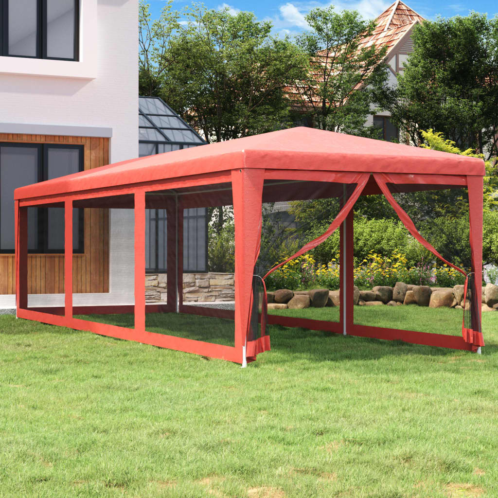 Party tent with 8 side walls made of mesh red 3x9 m HDPE