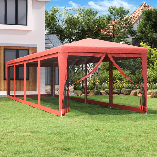 Party tent with 10 side walls made of mesh, red, 3x12 m HDPE