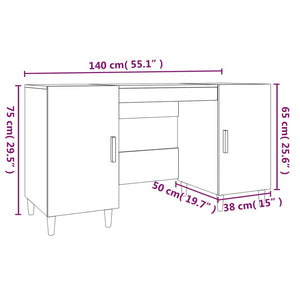 Desk cabinet concrete grey 140x50x75 cm engineered wood