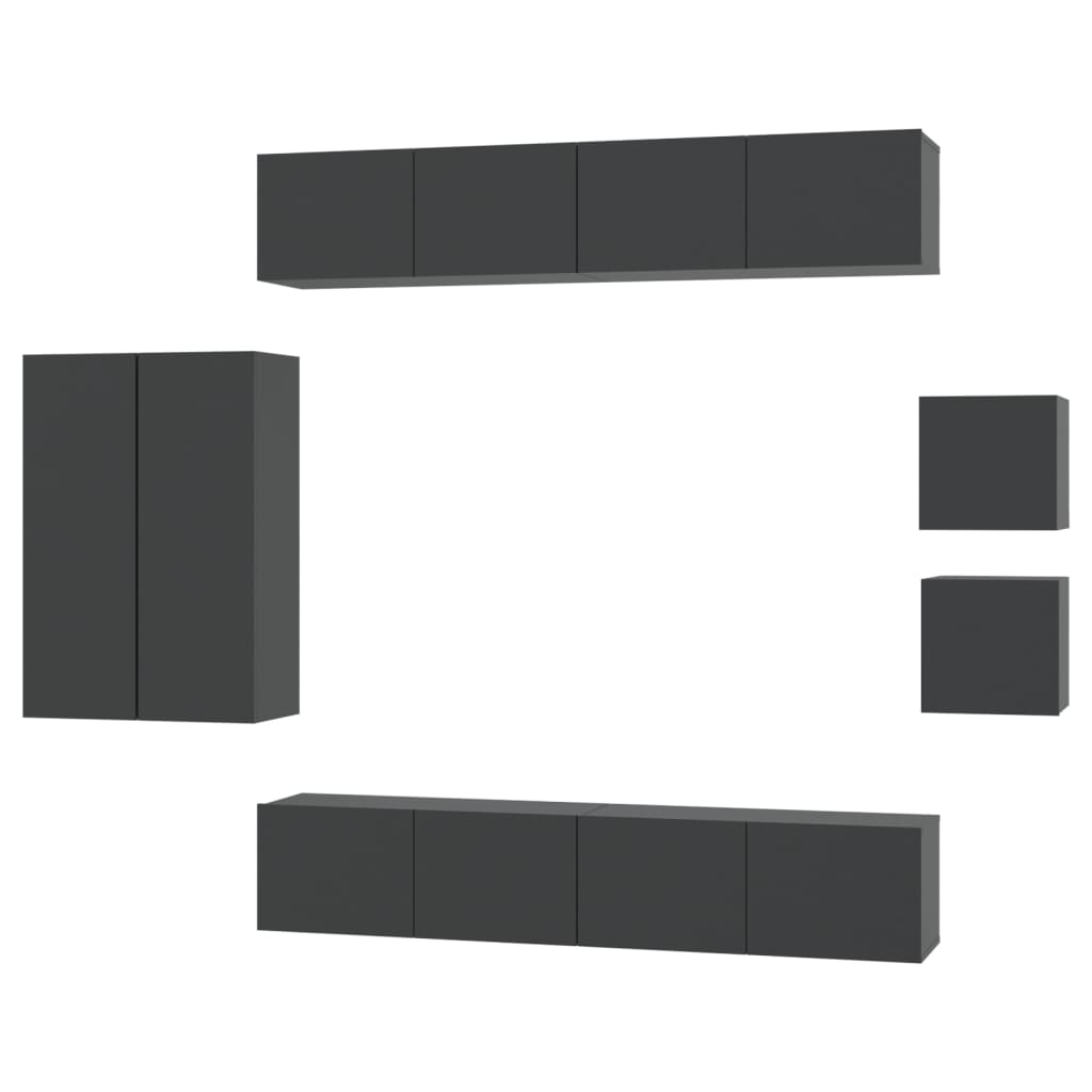 TV cabinet set 8 pieces black engineered wood
