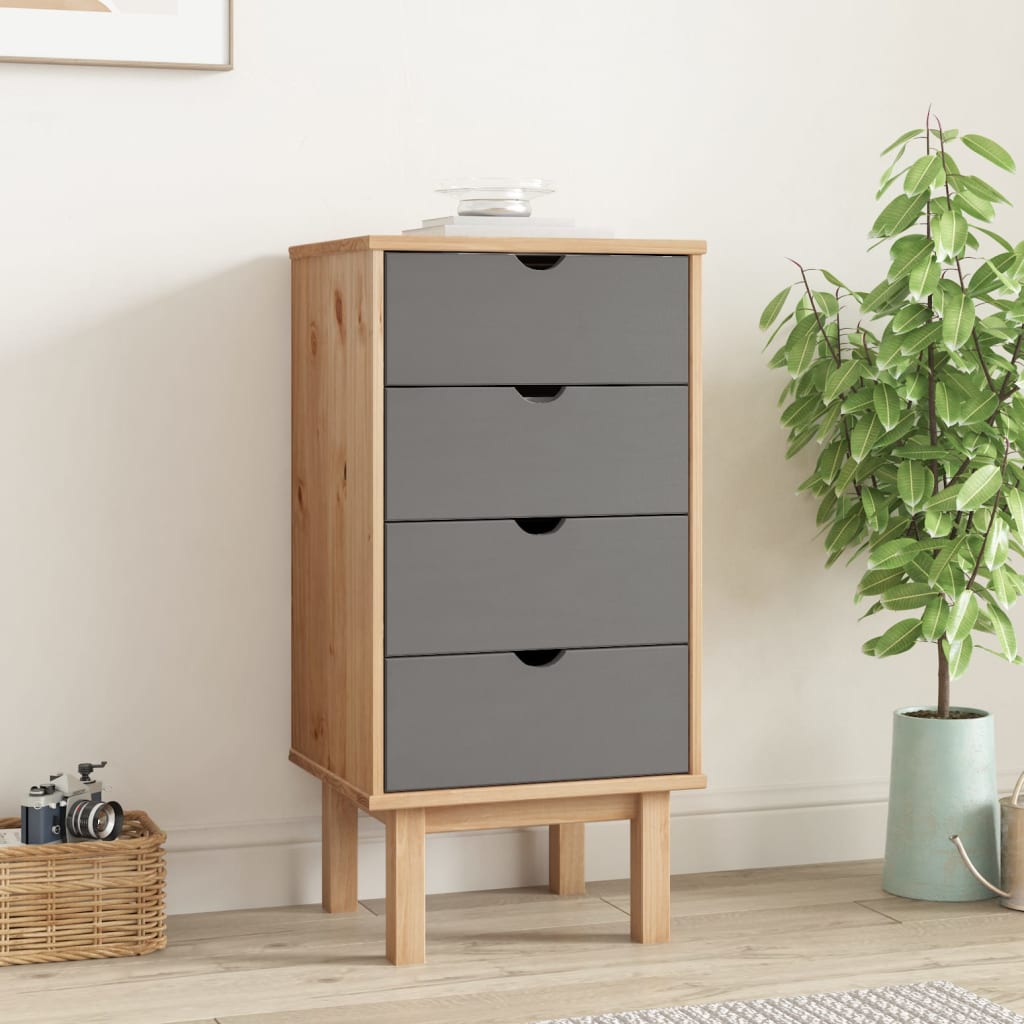 Chest of drawers OTTA brown and grey 45x39x90 cm solid pine wood
