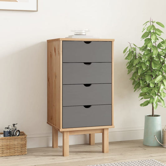 Chest of drawers OTTA brown and grey 45x39x90 cm solid pine wood