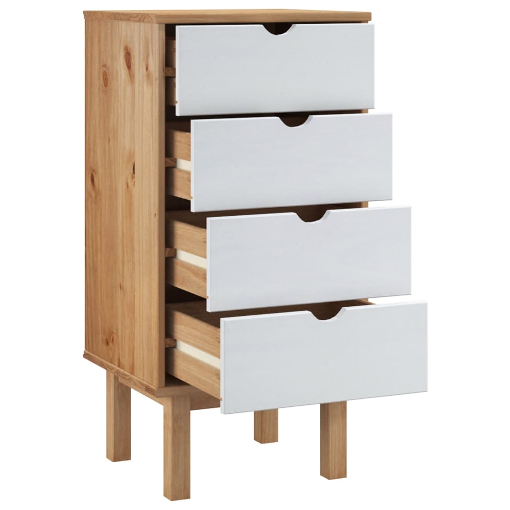 Chest of drawers OTTA brown and white 45x39x90 cm solid pine wood