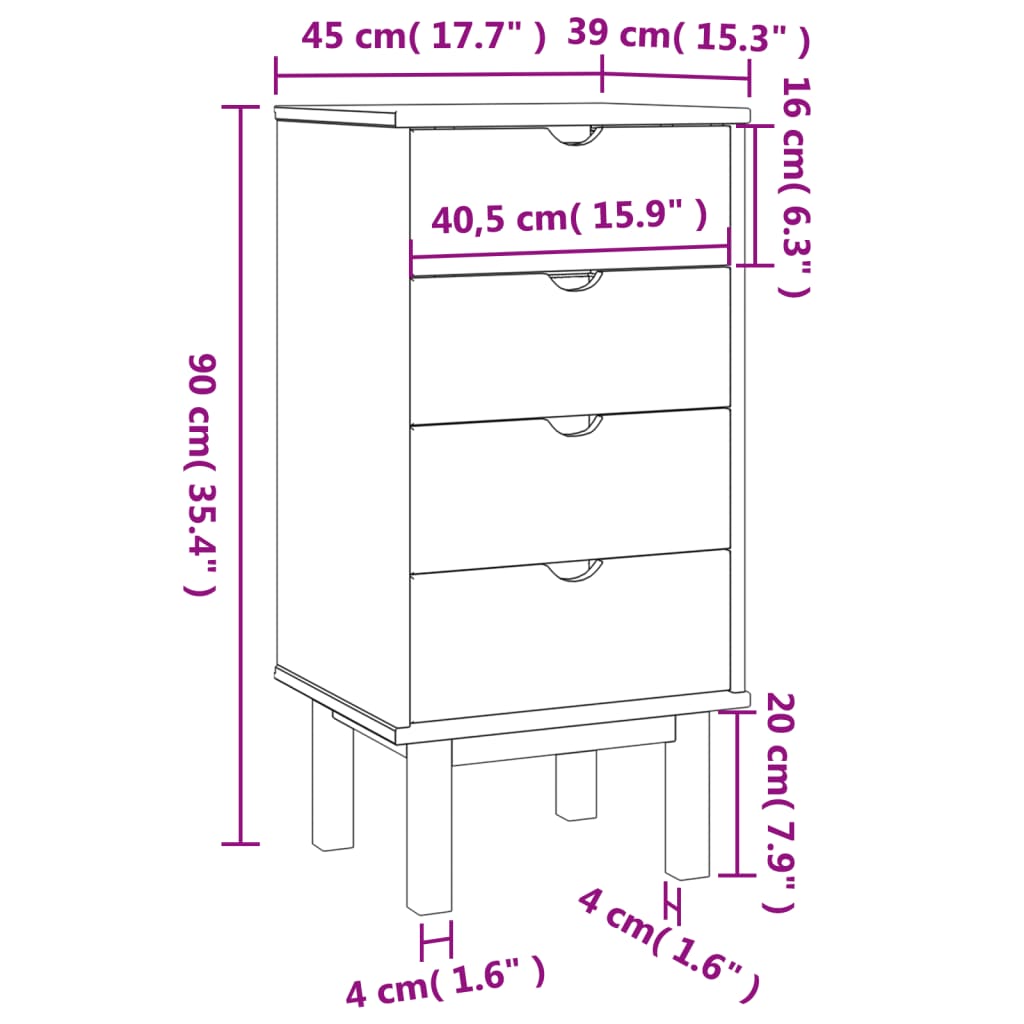 Chest of drawers OTTA brown and white 45x39x90 cm solid pine wood
