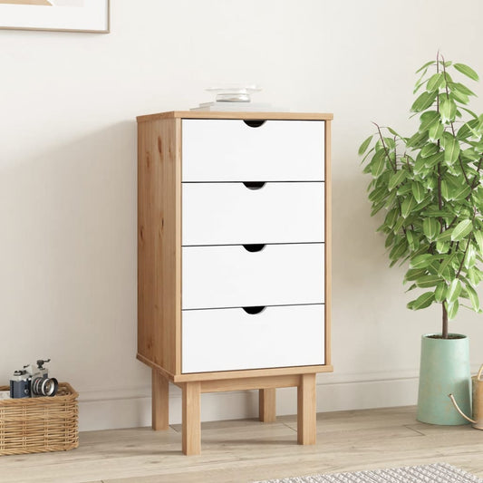 Chest of drawers OTTA brown and white 45x39x90 cm solid pine wood