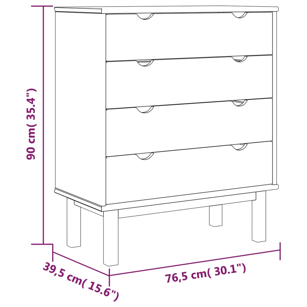 Chest of drawers OTTA brown and grey 76.5x39.5x90 cm solid pine wood