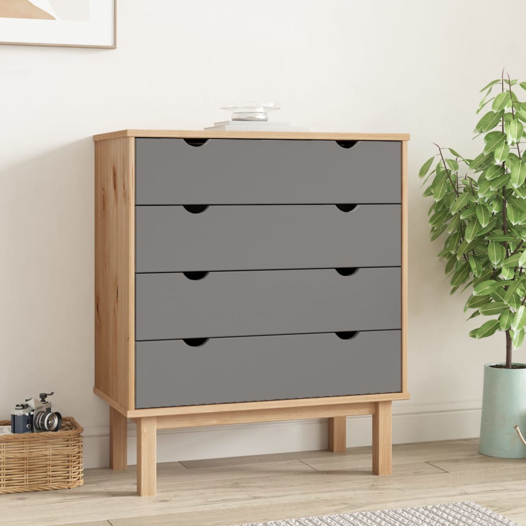 Chest of drawers OTTA brown and grey 76.5x39.5x90 cm solid pine wood