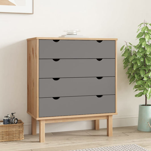Chest of drawers OTTA brown and grey 76.5x39.5x90 cm solid pine wood