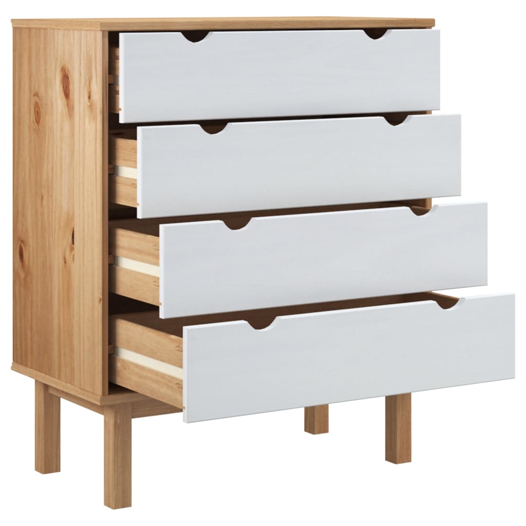 Chest of drawers OTTA brown and white 76.5x39.5x90 cm solid pine wood